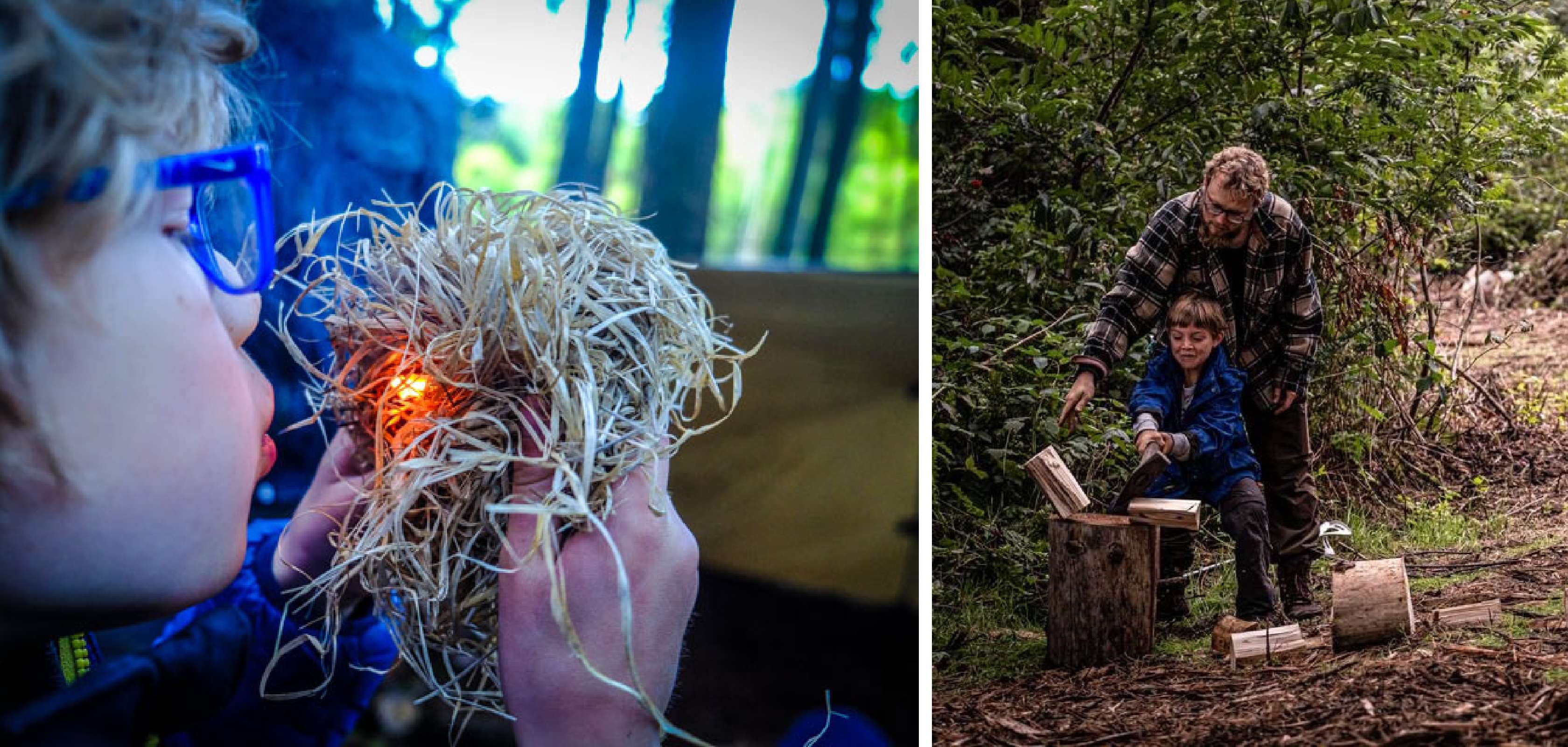 Bushcraft en famille dans la forêt