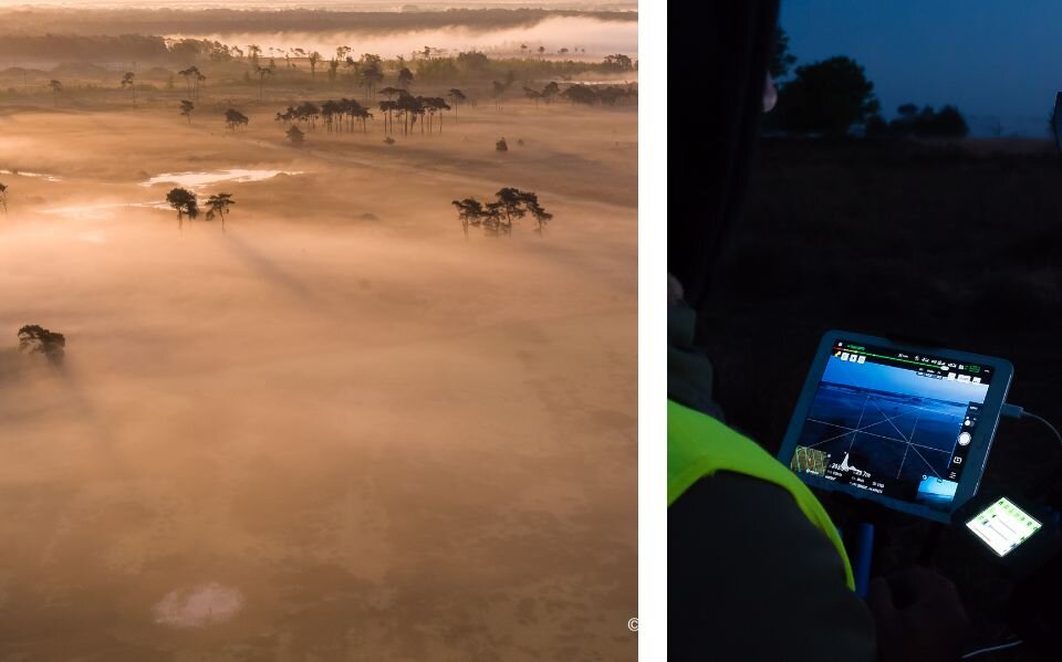 links natuurgebied, rechts 's nachts filmen